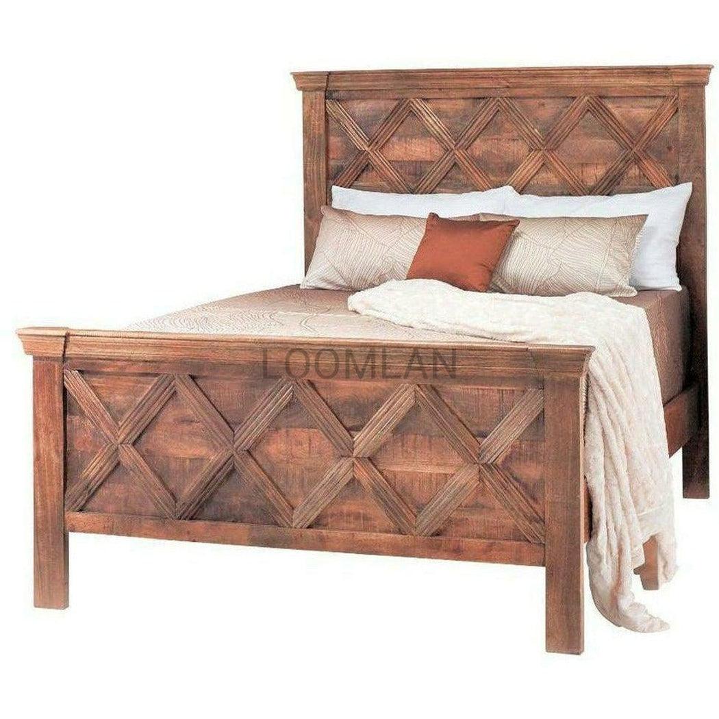 Rustic Wood Queen Panel Bed Frame "Rustic X" Collection - Sideboards and Things Brand_LOOMLAN Home, Color_Brown, Color_White, Features_Handmade, Features_Handmade/Handcarved, Features_Repurposed Materials, Finish_Distressed, Materials_Wood, Product Type_Panel Bed, Size_Queen, Wood Species_Mango