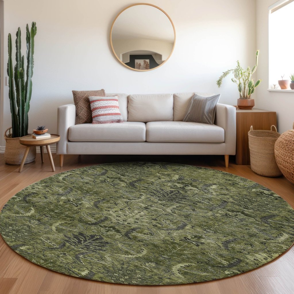 LOOMLAN Rugs Rustica Green Washable Indoor-Outdoor Rug
