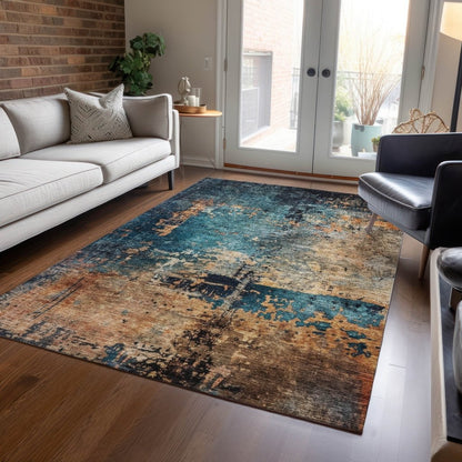 LOOMLAN Rugs Sadeeya Teal Washable Indoor-Outdoor Rug