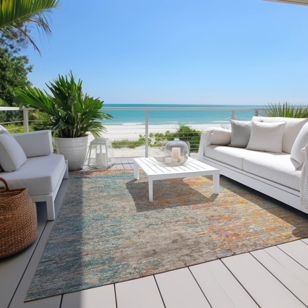 LOOMLAN Rugs Safina Teal Washable Indoor-Outdoor Rug