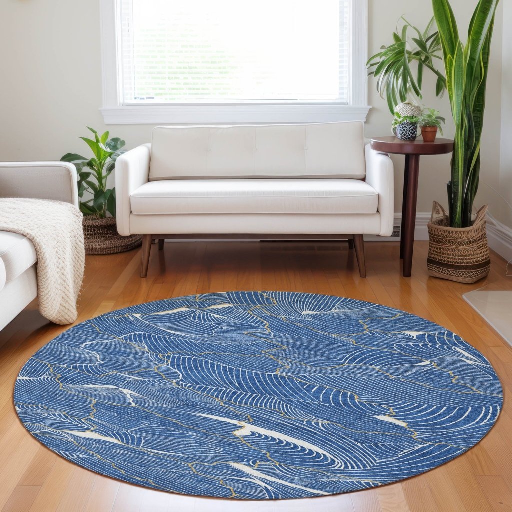 LOOMLAN Rugs Sahari Blue Washable Indoor-Outdoor Rug