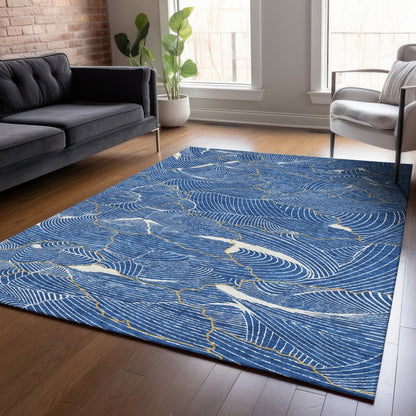 LOOMLAN Rugs Sahari Blue Washable Indoor-Outdoor Rug
