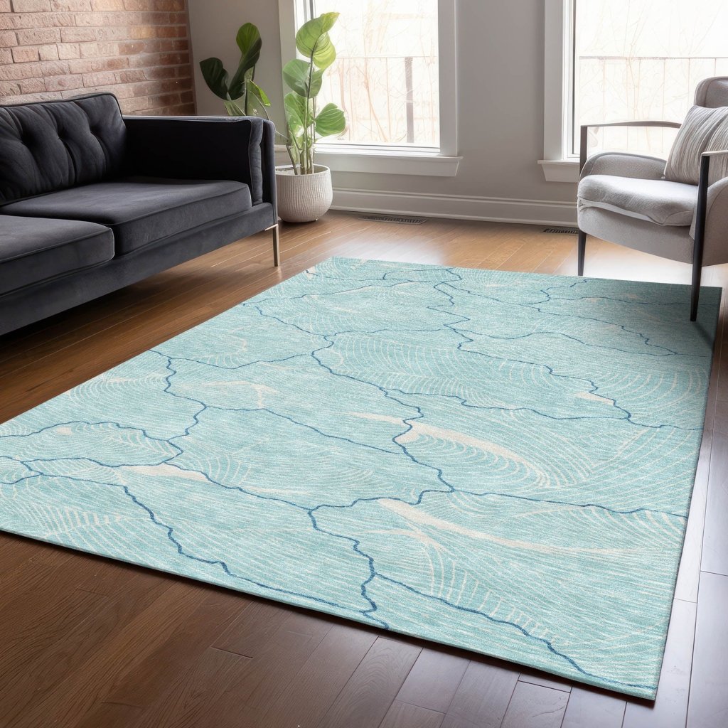 LOOMLAN Rugs Sahari Teal Washable Indoor-Outdoor Rug
