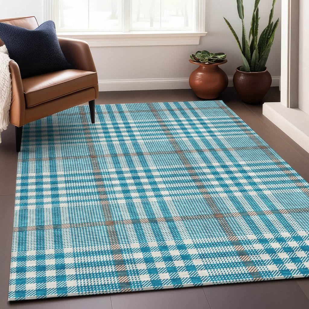 LOOMLAN Rugs Samira Teal Washable Indoor-Outdoor Rug