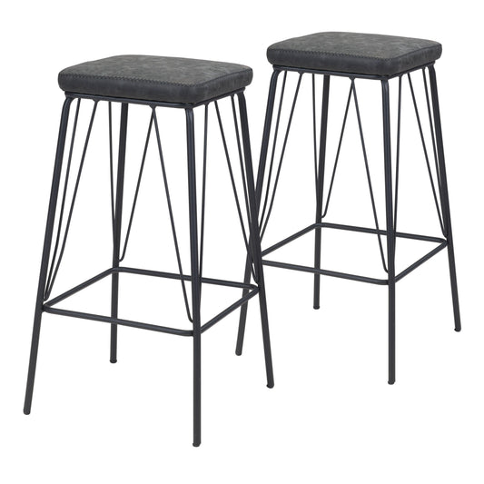 Samuel Counter Stool (Set of 2) Vintage Black - Sideboards and Things Back Type_With Back, Brand_Zuo Modern, Color_Black, Depth_10-20, Finish_Powder Coated, Height_20-30, Materials_Metal, Materials_Upholstery, Materials_Wood, Metal Type_Steel, Number of Pieces_2PC Set, Product Type_Counter Height, Upholstery Type_Leather, Upholstery Type_Vegan Leather, Width_10-20, Wood Species_Plywood