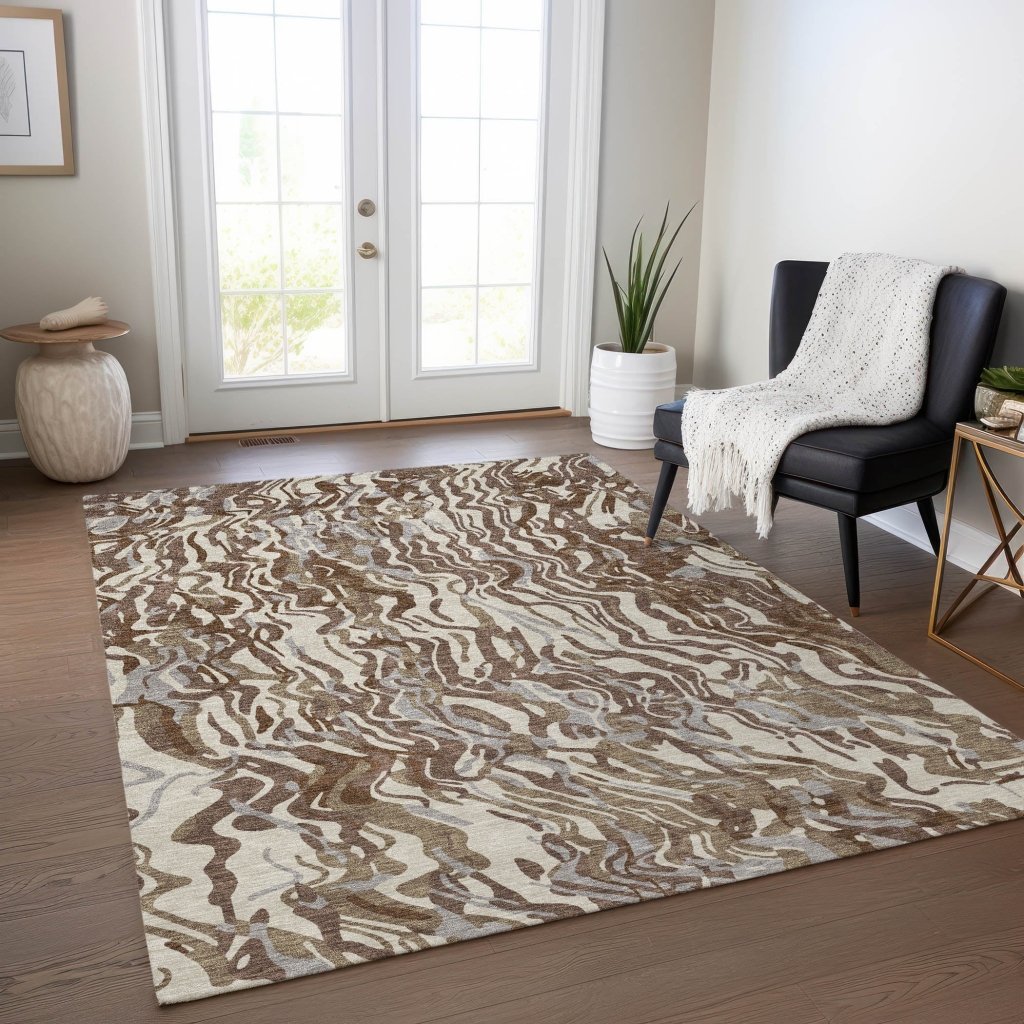 LOOMLAN Rugs Saphara Brown Washable Indoor-Outdoor Rug