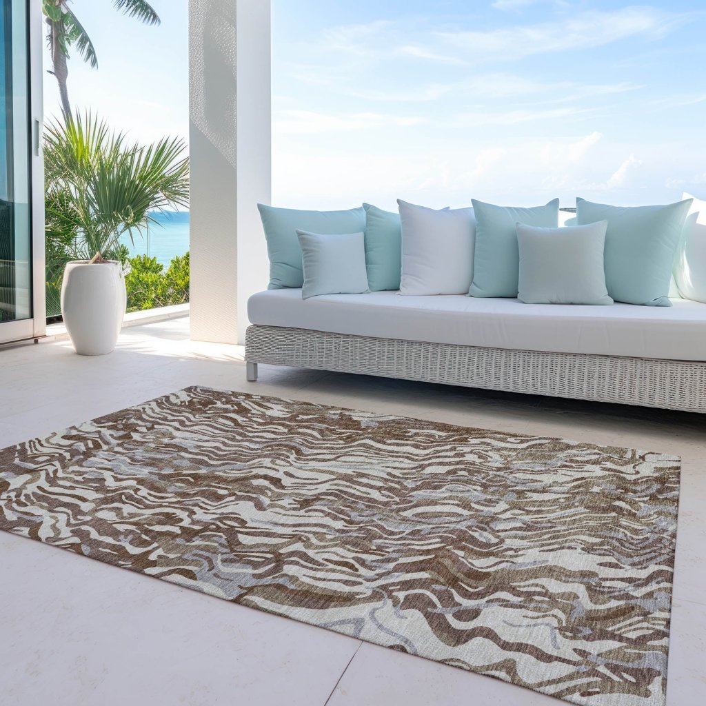 LOOMLAN Rugs Saphara Brown Washable Indoor-Outdoor Rug
