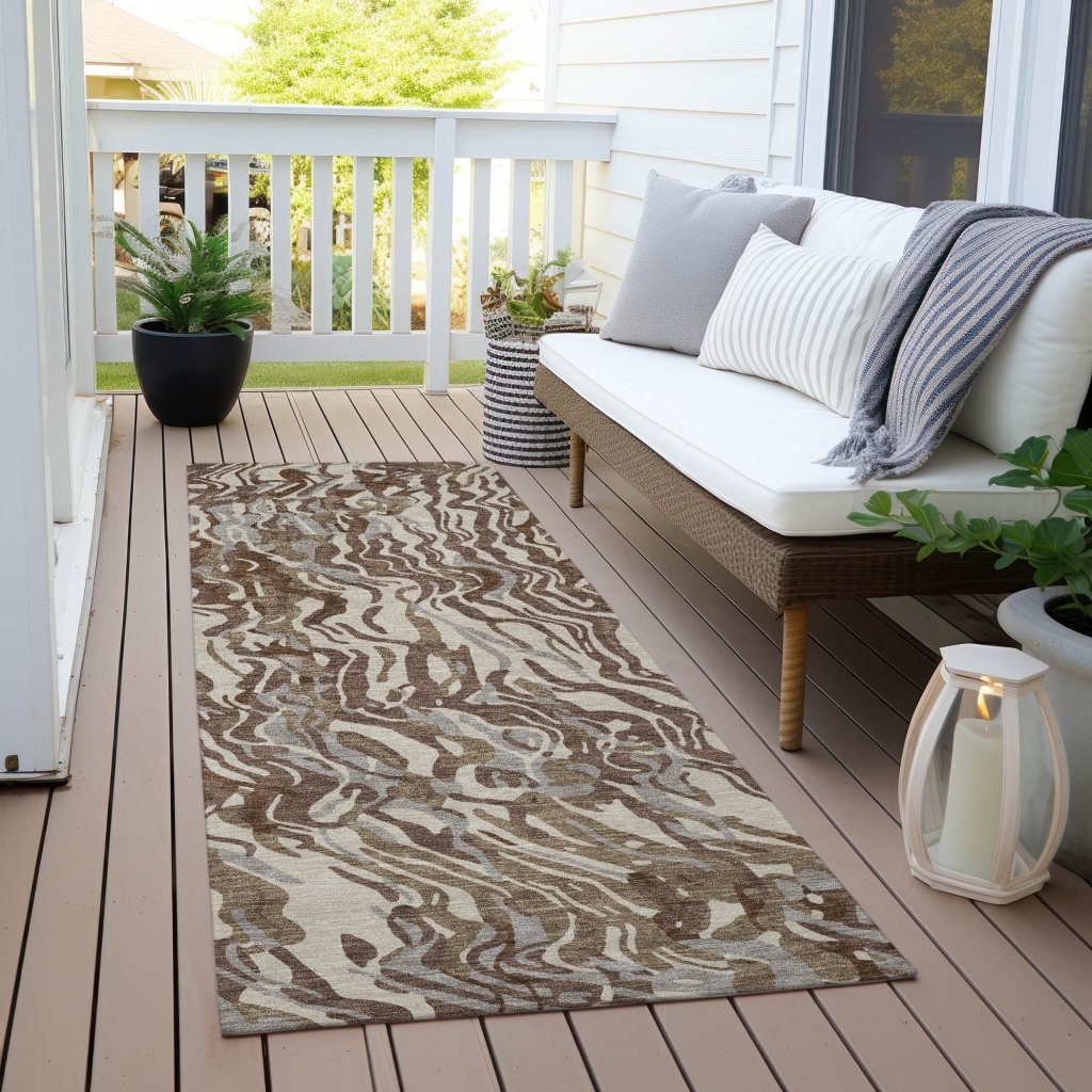 LOOMLAN Rugs Saphara Brown Washable Indoor-Outdoor Rug