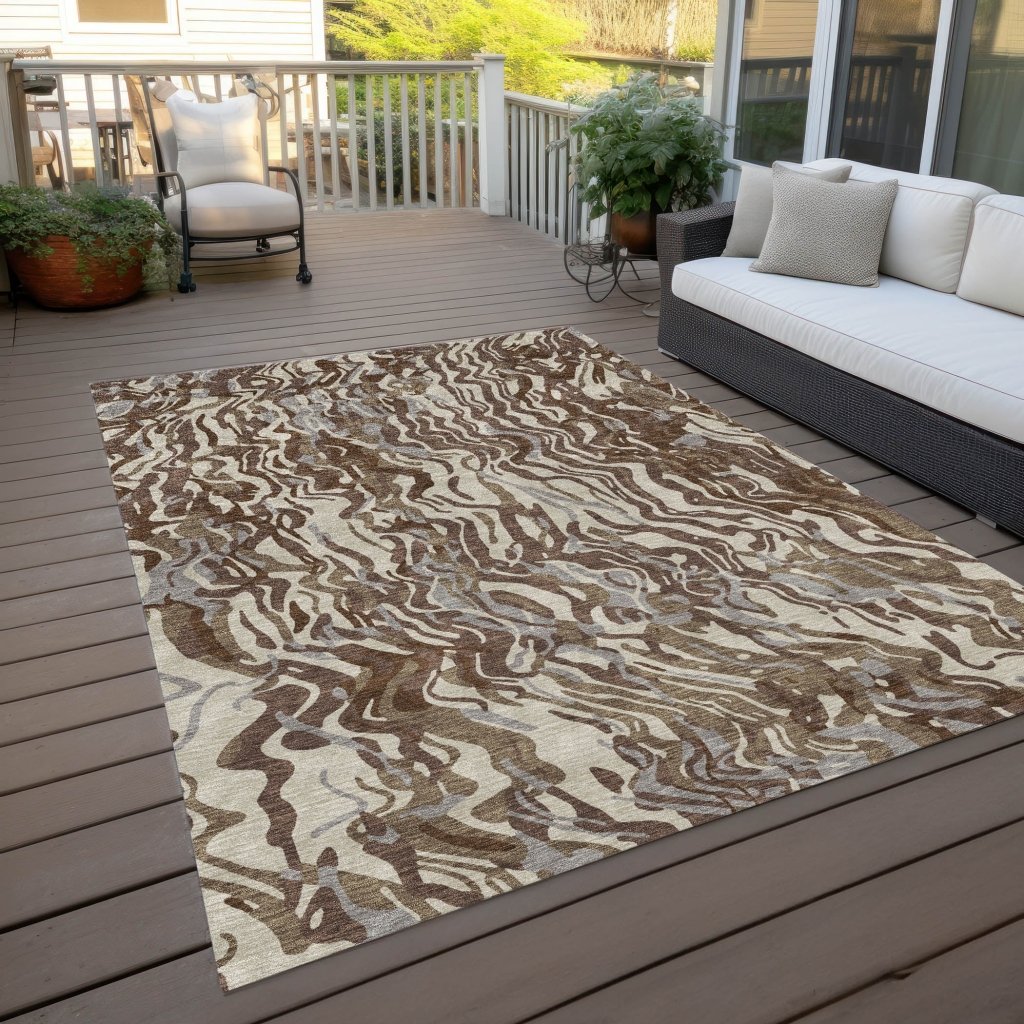 LOOMLAN Rugs Saphara Brown Washable Indoor-Outdoor Rug