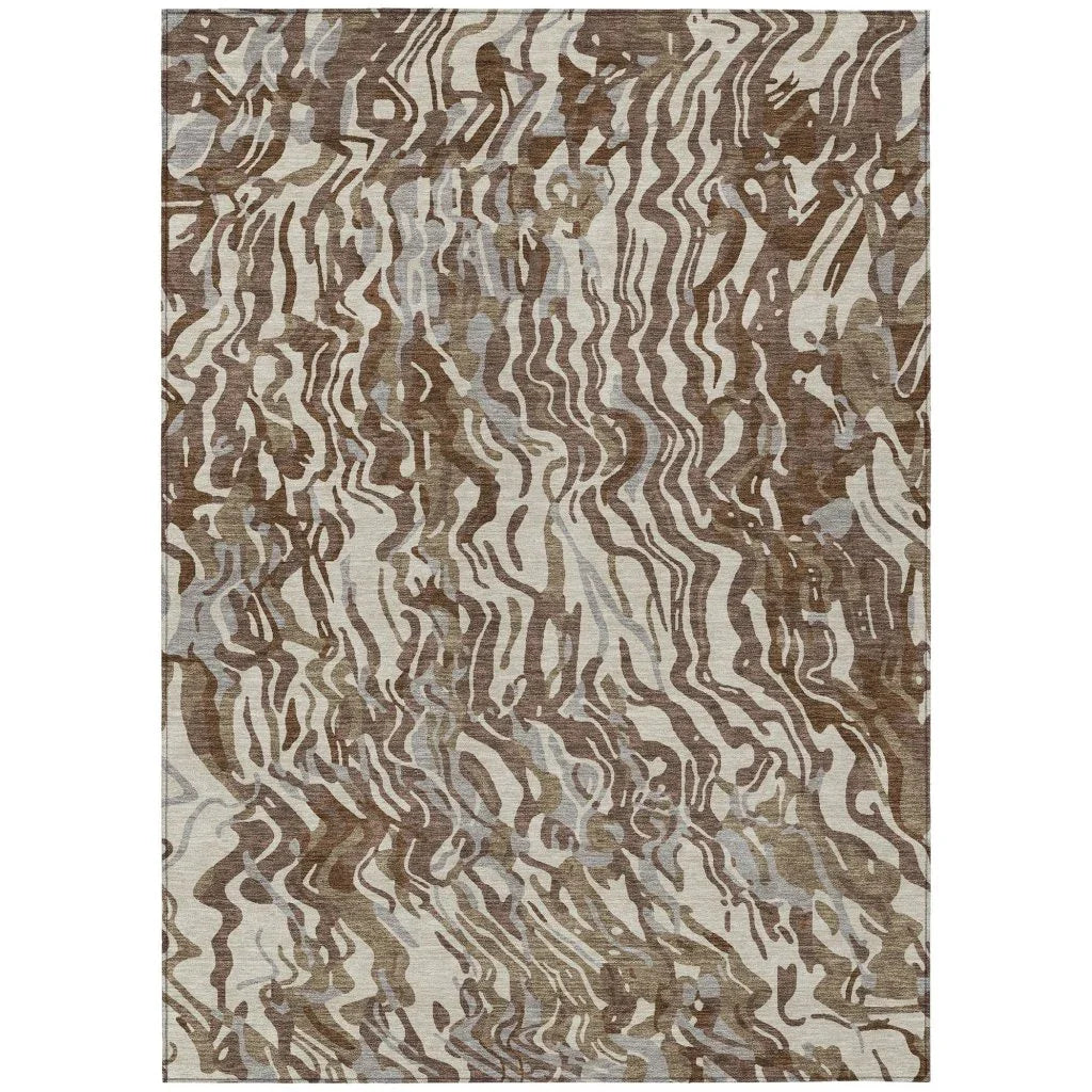 LOOMLAN Rugs Saphara Brown Washable Indoor-Outdoor Rug