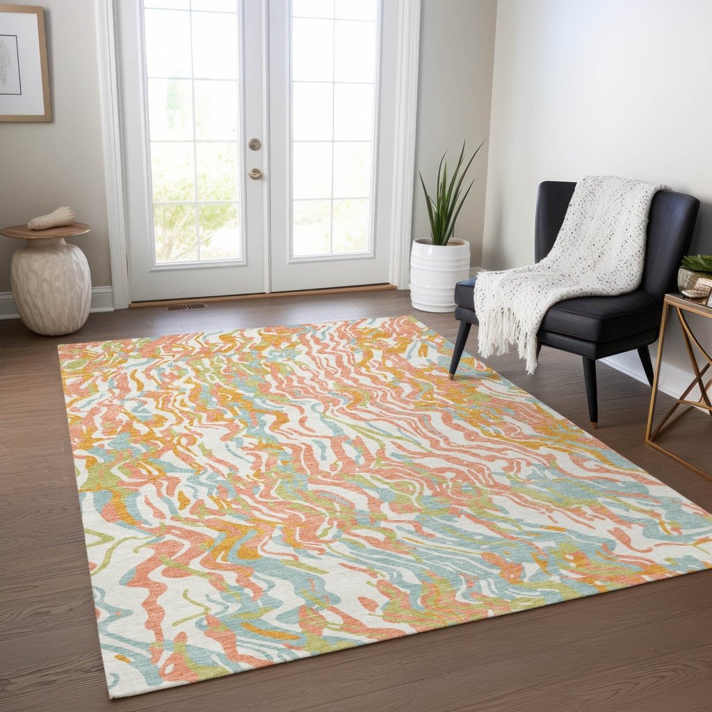 LOOMLAN Rugs Saphara Orange Washable Indoor-Outdoor Rug