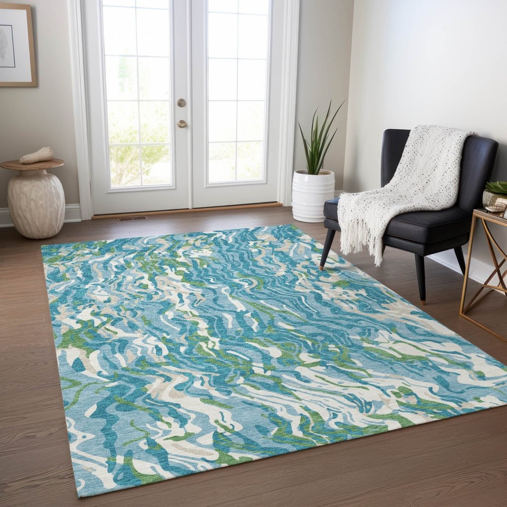 LOOMLAN Rugs Saphara Teal Washable Indoor-Outdoor Rug