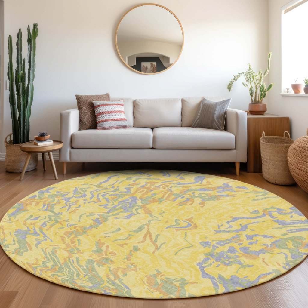 LOOMLAN Rugs Saphara Yellow Washable Indoor-Outdoor Rug