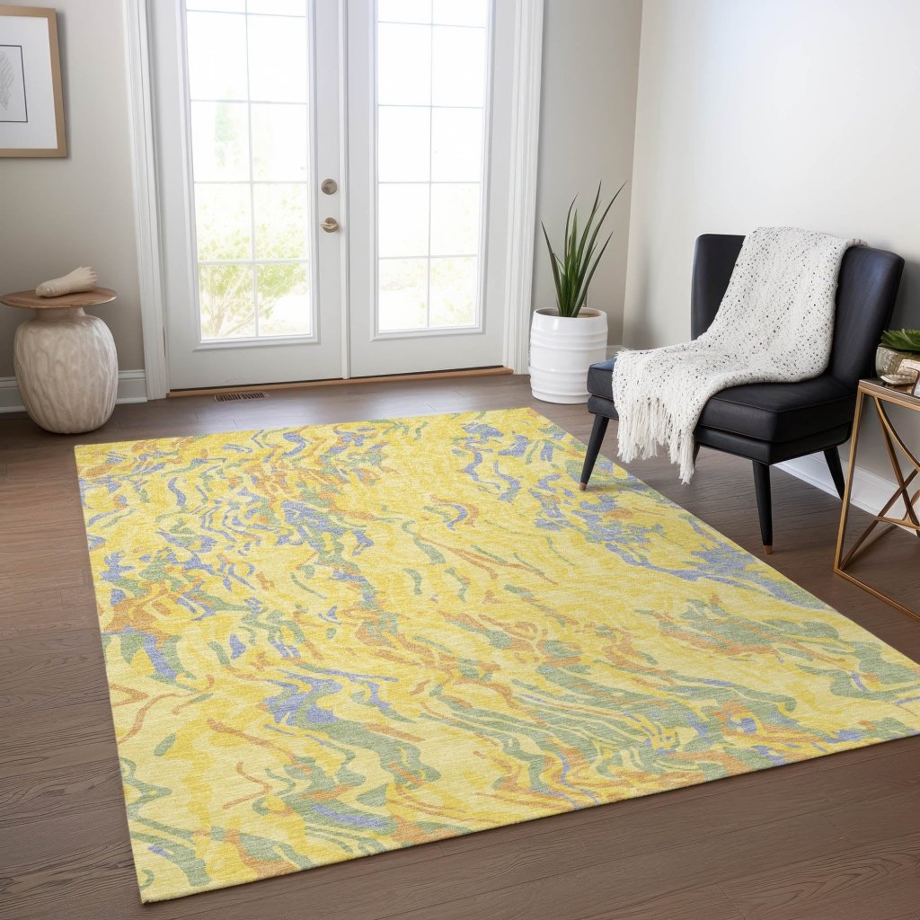 LOOMLAN Rugs Saphara Yellow Washable Indoor-Outdoor Rug