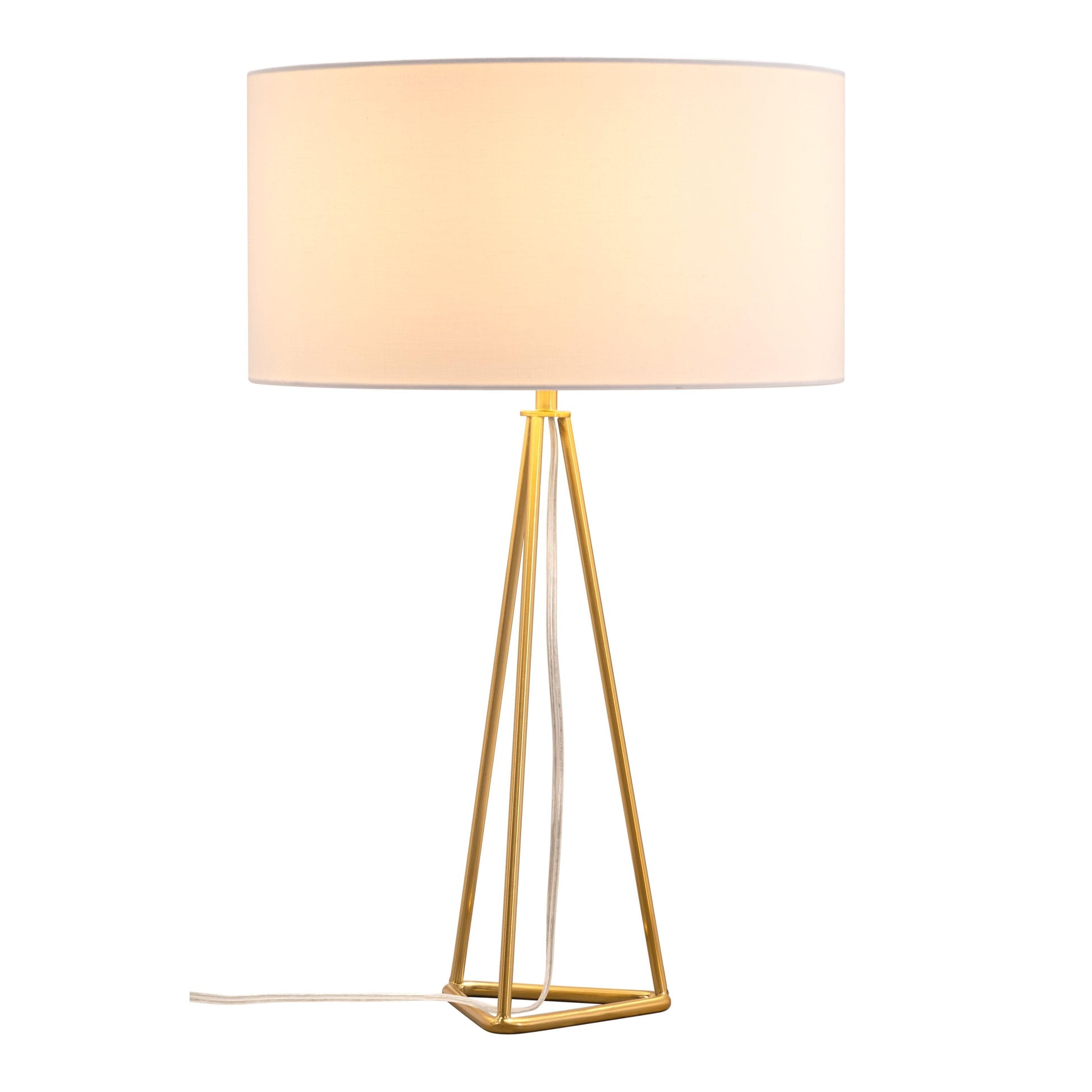 Sascha Table Lamp White & Gold - Sideboards and Things Brand_Zuo Modern, Color_Gold, Color_White, Depth_10-20, Finish_Polished, Height_20-30, Materials_Metal, Metal Type_Steel, Product Type_Table Lamp, Upholstery Type_Fabric Blend, Upholstery Type_Polyester, Width_10-20