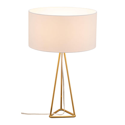 Sascha Table Lamp White & Gold - Sideboards and Things Brand_Zuo Modern, Color_Gold, Color_White, Depth_10-20, Finish_Polished, Height_20-30, Materials_Metal, Metal Type_Steel, Product Type_Table Lamp, Upholstery Type_Fabric Blend, Upholstery Type_Polyester, Width_10-20