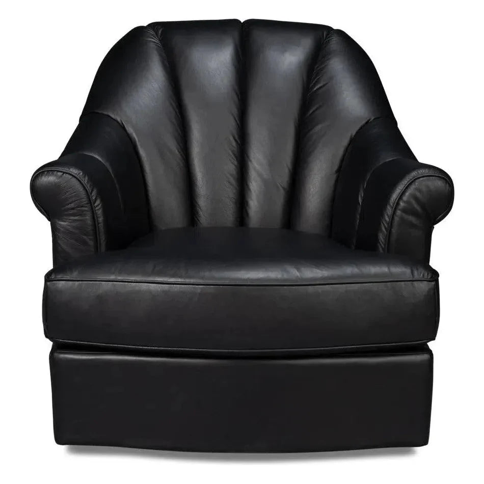 Sarreid Scoth Wood and Leather Black Swivel Arm