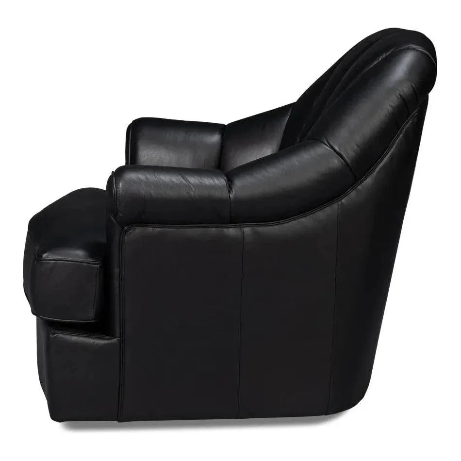 Sarreid Scoth Wood and Leather Black Swivel Arm