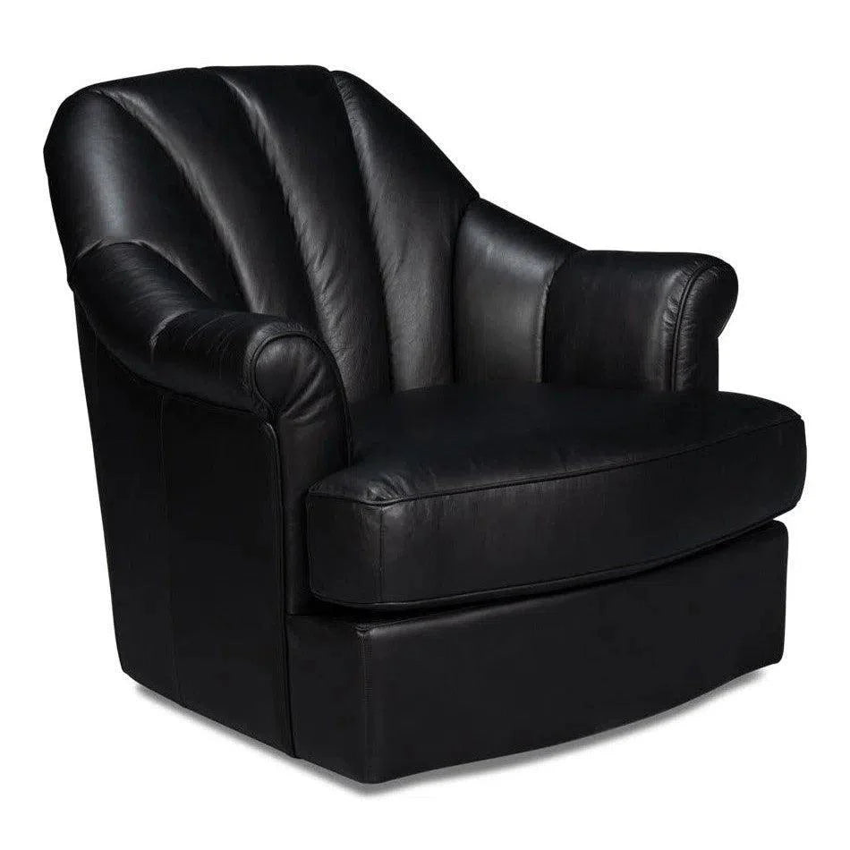 Sarreid Scoth Wood and Leather Black Swivel Arm