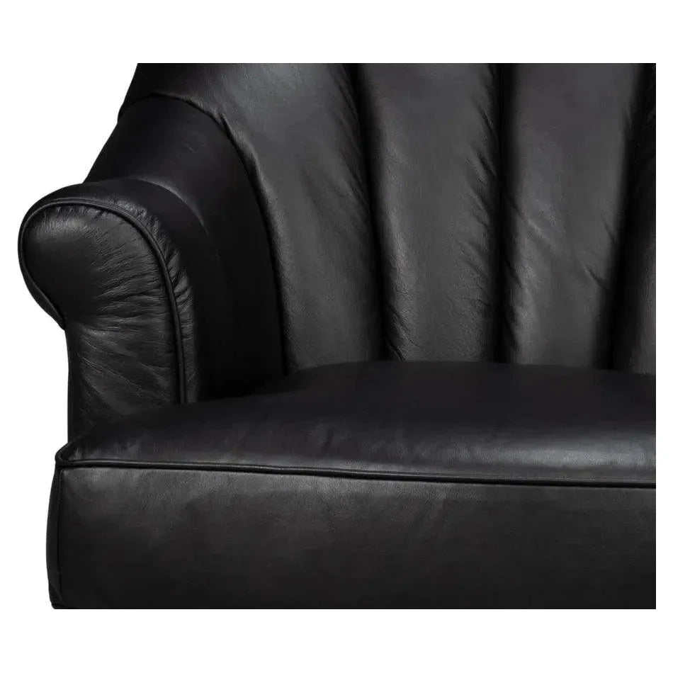 Sarreid Scoth Wood and Leather Black Swivel Arm