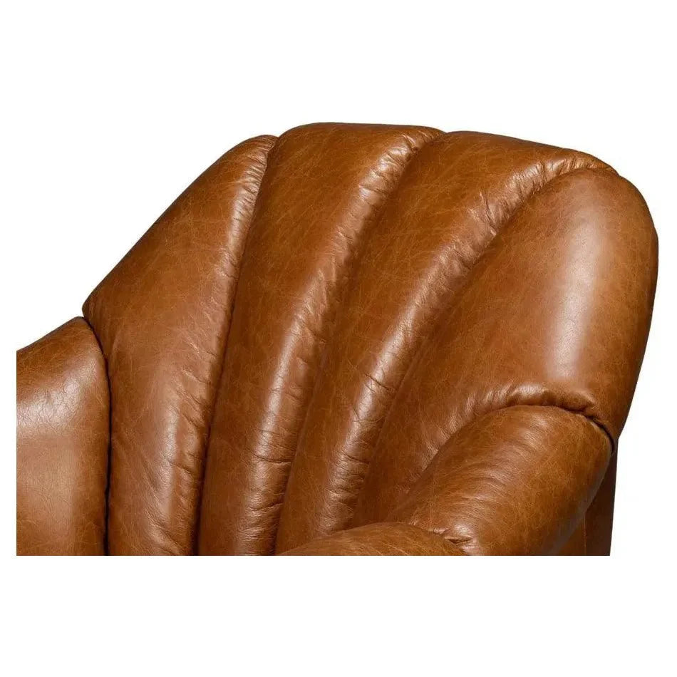 Scoth Wood & Leather Brown Swivel Arm Chair - LOOMLAN - Sarreid - Club Chairs