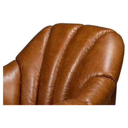 Scoth Wood & Leather Brown Swivel Arm Chair - LOOMLAN - Sarreid - Club Chairs