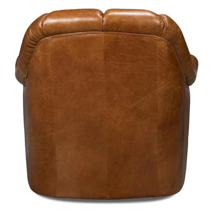 Scoth Wood & Leather Brown Swivel Arm Chair - LOOMLAN - Sarreid - Club Chairs
