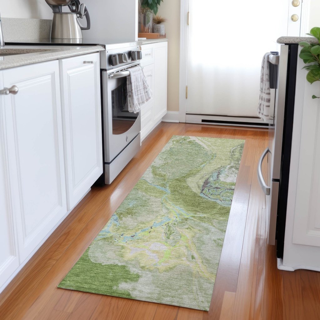 LOOMLAN Rugs Selene Green Washable Indoor-Outdoor Rug
