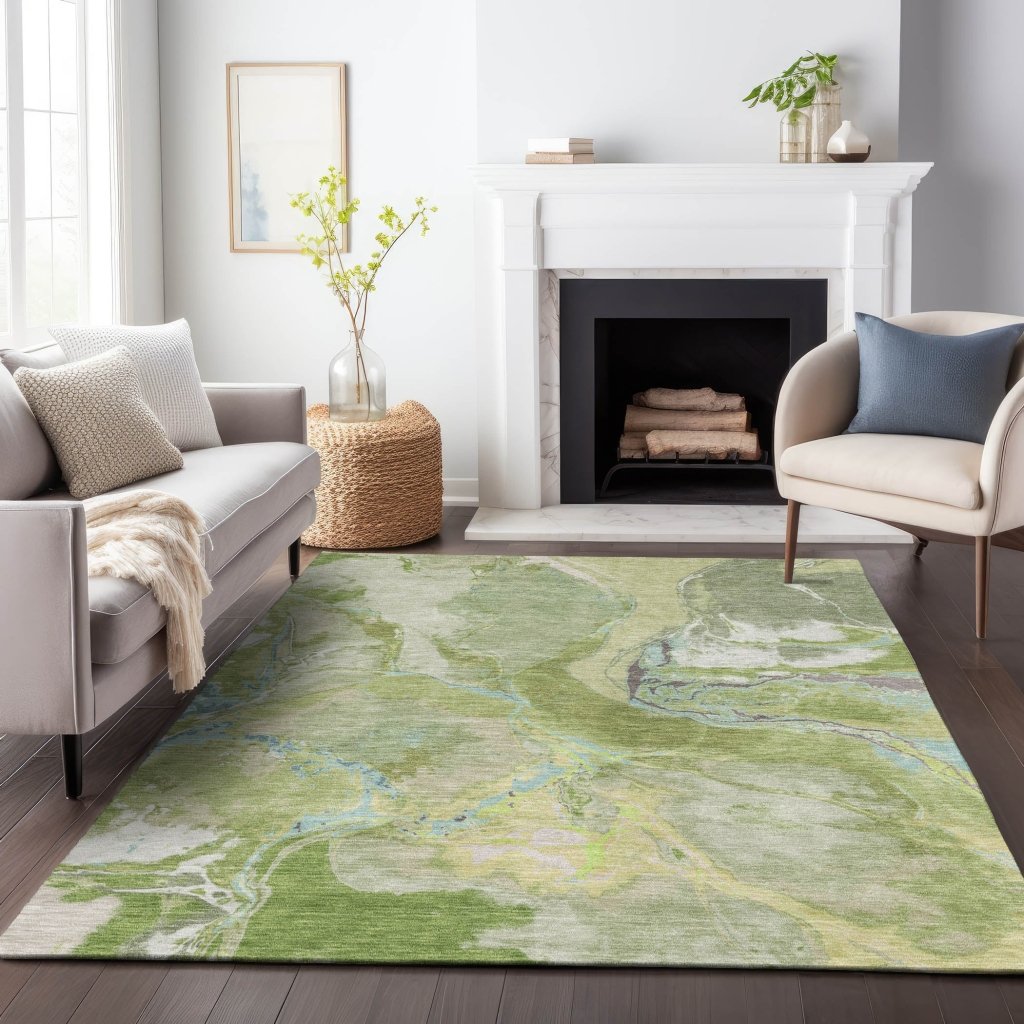 LOOMLAN Rugs Selene Green Washable Indoor-Outdoor Rug