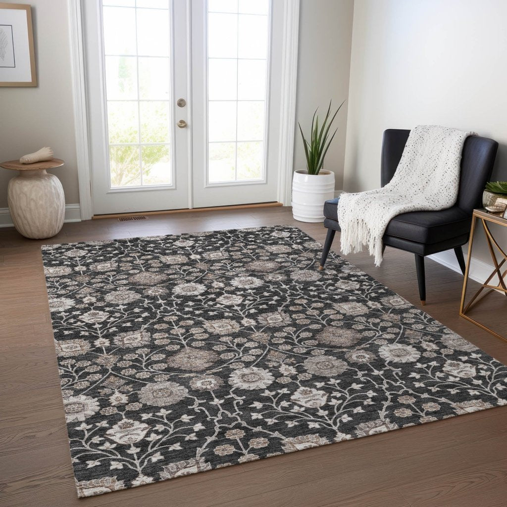 LOOMLAN Rugs Selma Black Washable Indoor-Outdoor Rug