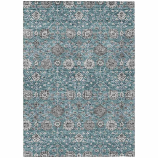 LOOMLAN Rugs Selma Teal Washable Indoor-Outdoor Rug