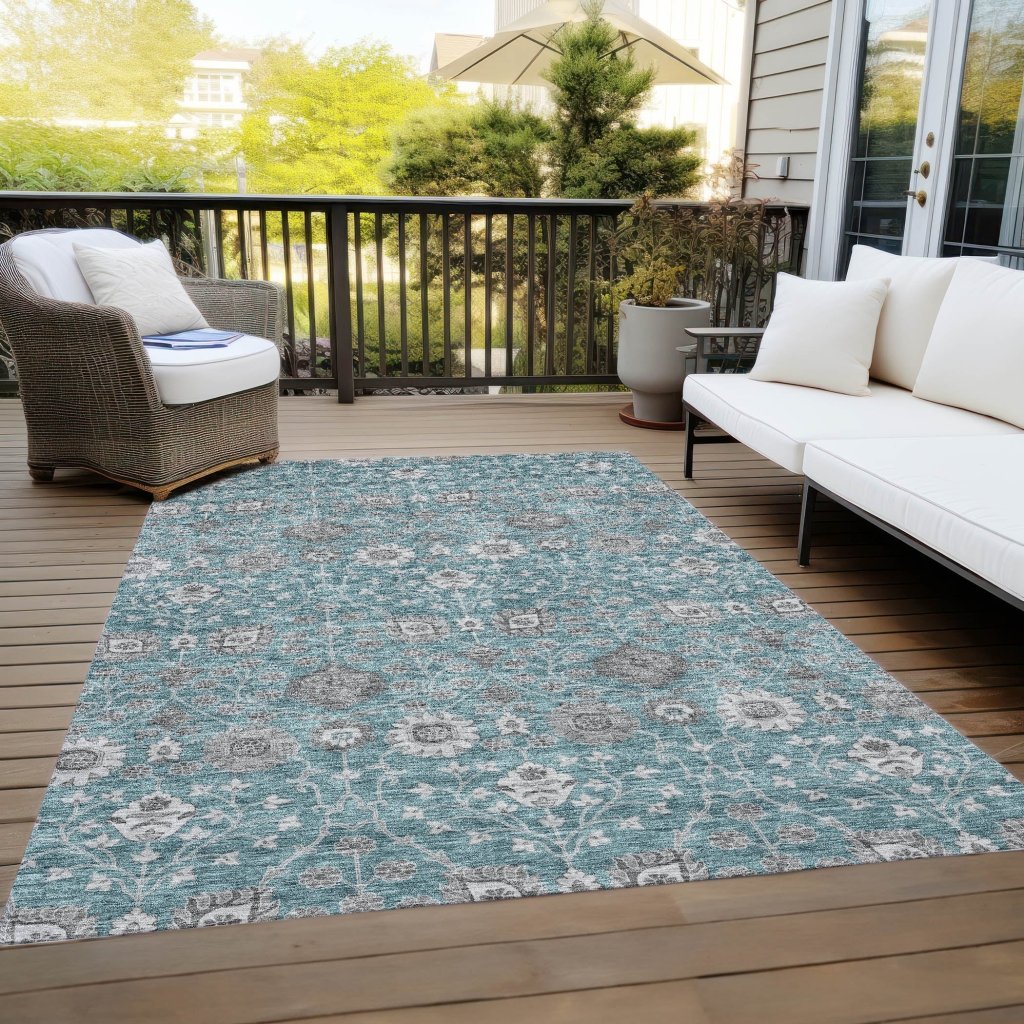 LOOMLAN Rugs Selma Teal Washable Indoor-Outdoor Rug
