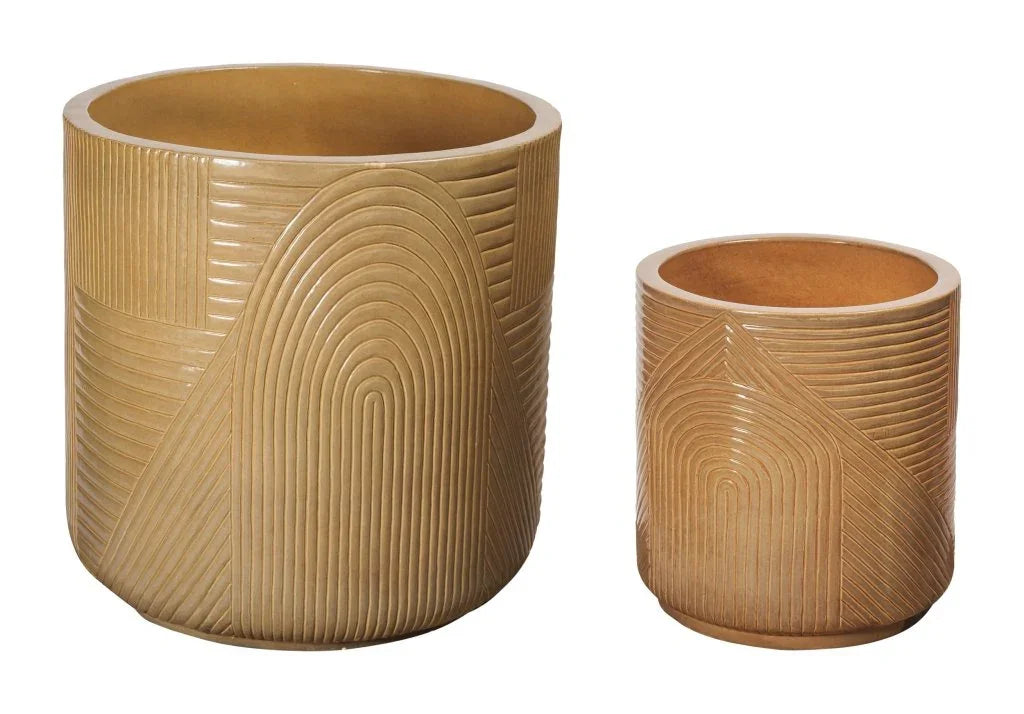 Serenity Textured Ceramic Patio Planter (Set Of 2) - LOOMLAN - Seasonal Living - Outdoor Accessories