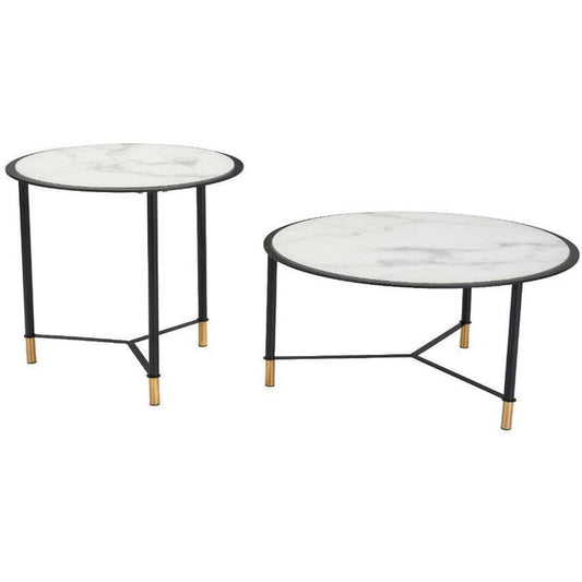 Set of 2 Davis Coffee Tables Black & White - Sideboards and Things Accents_Black, Accents_Gold, Brand_Zuo Modern, Color_Black, Color_Gold, Color_White, Depth_30-40, Height_20-30, Materials_Glass, Materials_Metal, Metal Type_Steel, Number of Pieces_2PC Set, Product Type_Coffee Table, Width_30-40