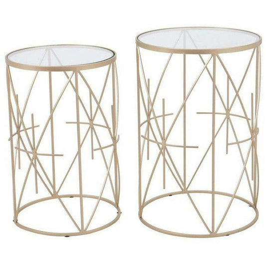 Set of 2 Hadrian Side Tables Gold & Clear - Sideboards and Things Accents_Gold, Brand_Zuo Modern, Color_Clear, Color_Gold, Depth_10-20, Finish_Hand Painted, Finish_Polished, Height_20-30, Materials_Glass, Materials_Metal, Metal Type_Steel, Number of Pieces_2PC Set, Product Type_Side Table, Width_10-20