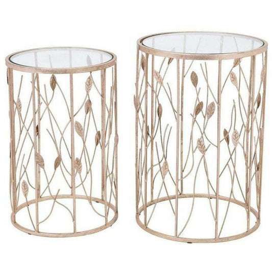 Set of 2 Sage Side Tables Clear & Gold - Sideboards and Things Accents_Gold, Brand_Zuo Modern, Color_Clear, Color_Gold, Depth_10-20, Finish_Hand Painted, Finish_Polished, Height_20-30, Materials_Glass, Materials_Metal, Metal Type_Steel, Number of Pieces_2PC Set, Product Type_Side Table, Width_10-20