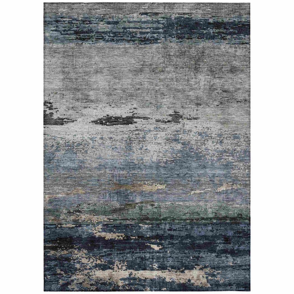 LOOMLAN Rugs Shafira Blue Washable Indoor-Outdoor Rug