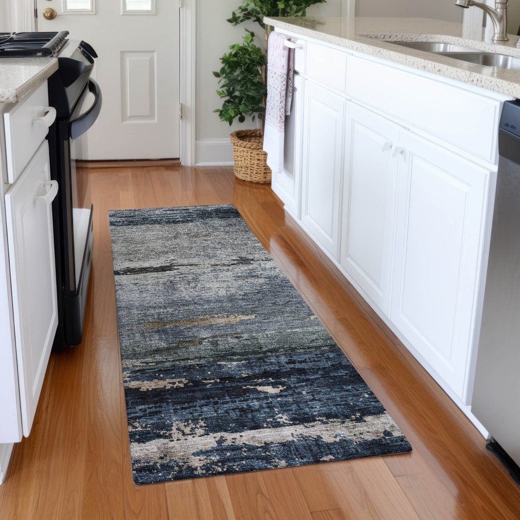 LOOMLAN Rugs Shafira Blue Washable Indoor-Outdoor Rug