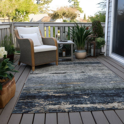 LOOMLAN Rugs Shafira Blue Washable Indoor-Outdoor Rug