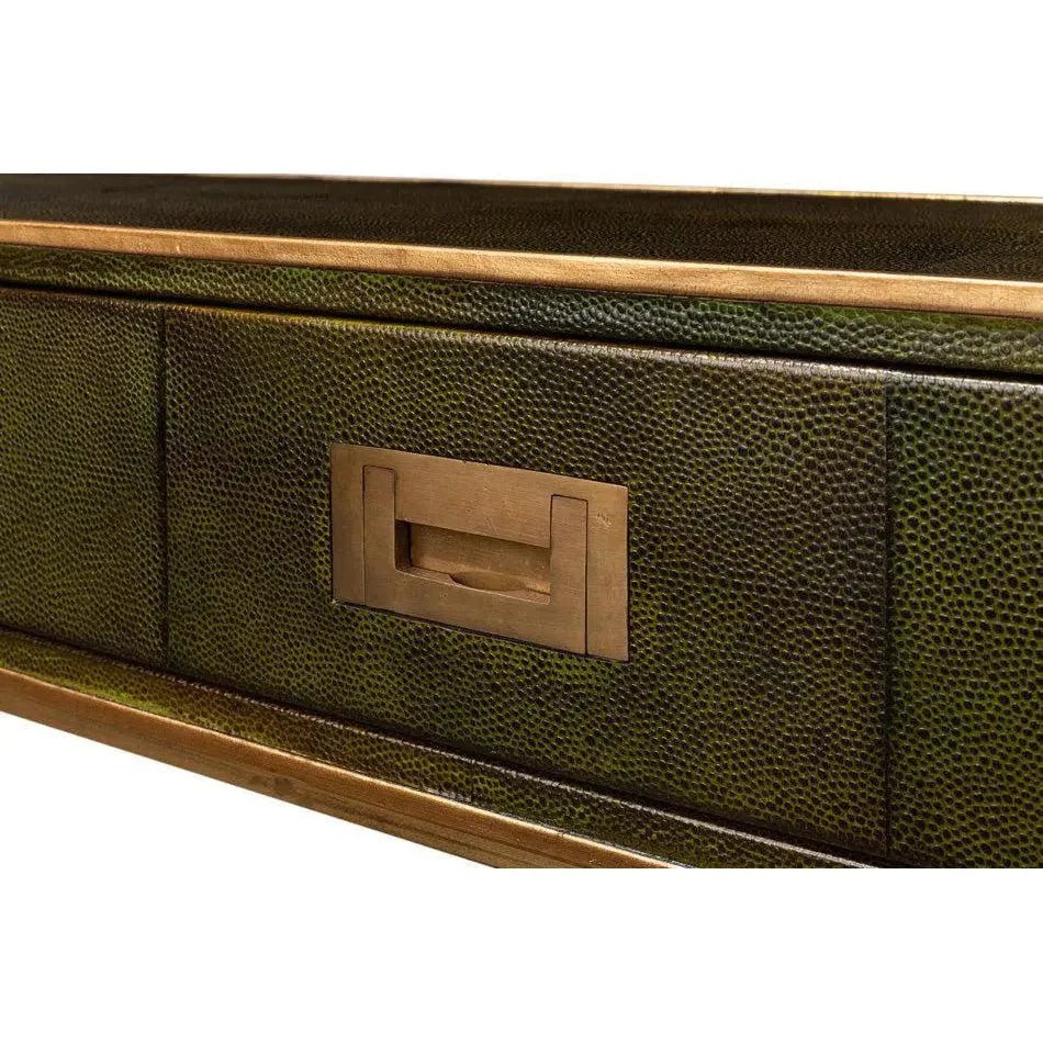 Shagreen Console Table Drawers Leaf Green Leather - LOOMLAN - Sarreid - Console Tables