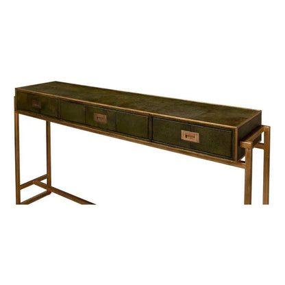Shagreen Console Table Drawers Leaf Green Leather - LOOMLAN - Sarreid - Console Tables