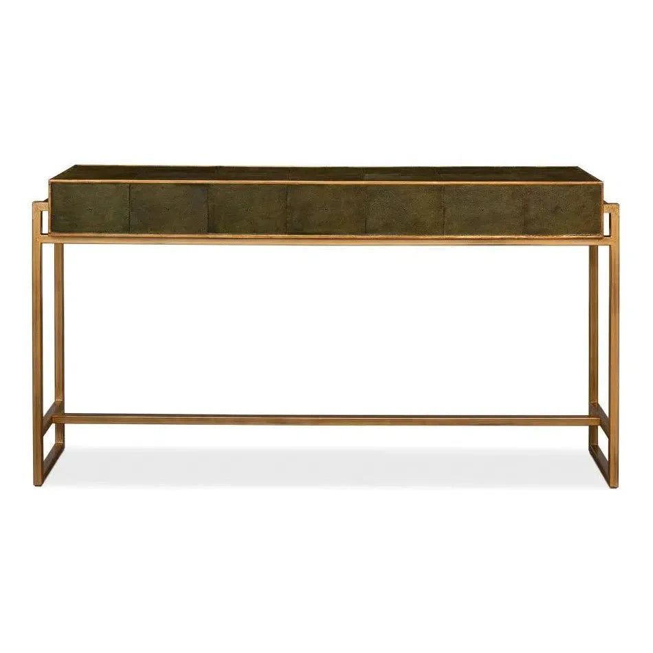 Shagreen Console Table Drawers Leaf Green Leather - LOOMLAN - Sarreid - Console Tables