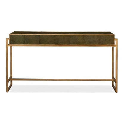 Shagreen Console Table Drawers Leaf Green Leather - LOOMLAN - Sarreid - Console Tables