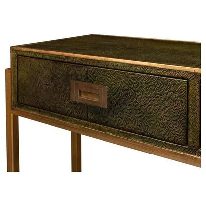 Shagreen Console Table Drawers Leaf Green Leather - LOOMLAN - Sarreid - Console Tables