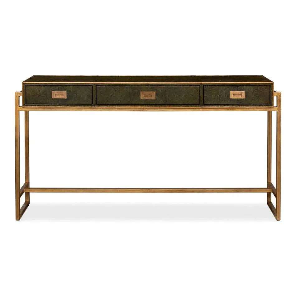Shagreen Console Table Drawers Leaf Green Leather - LOOMLAN - Sarreid - Console Tables