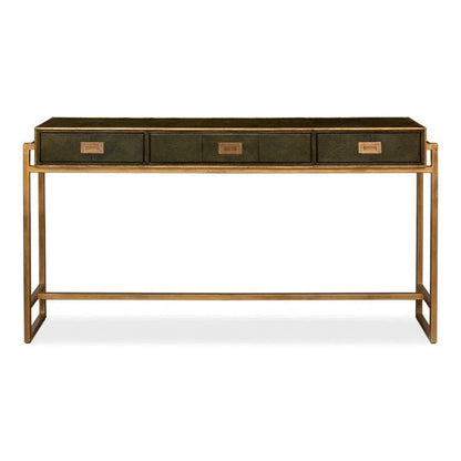 Shagreen Console Table Drawers Leaf Green Leather - LOOMLAN - Sarreid - Console Tables
