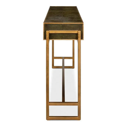 Shagreen Console Table Drawers Leaf Green Leather - LOOMLAN - Sarreid - Console Tables