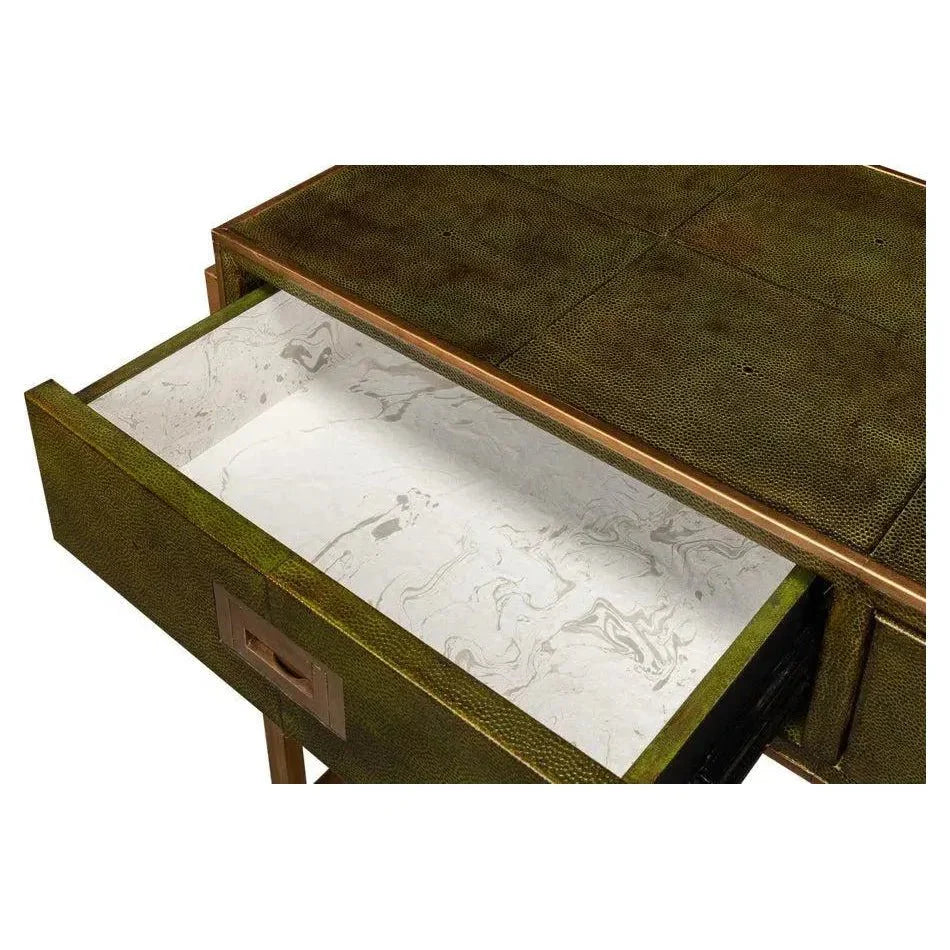 Shagreen Console Table Drawers Leaf Green Leather - LOOMLAN - Sarreid - Console Tables