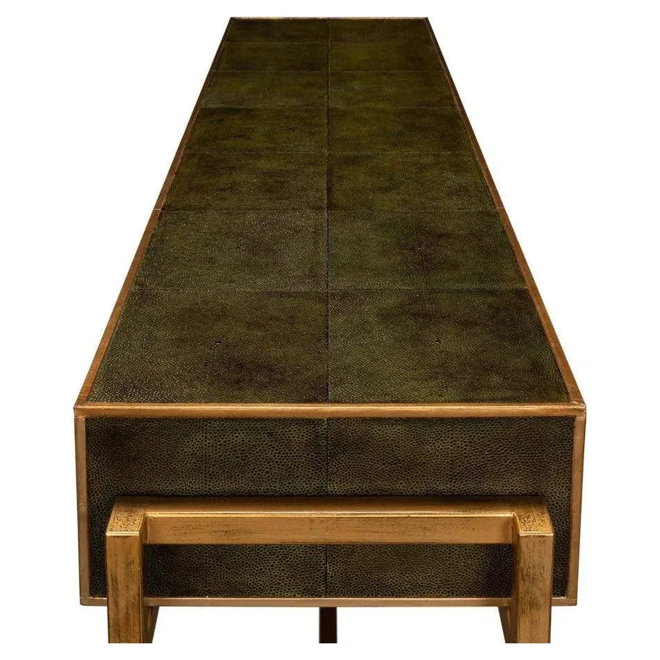 Shagreen Console Table Drawers Leaf Green Leather - LOOMLAN - Sarreid - Console Tables
