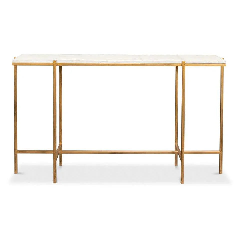 Sarreid Shagreen Console Table Osprey White Leather